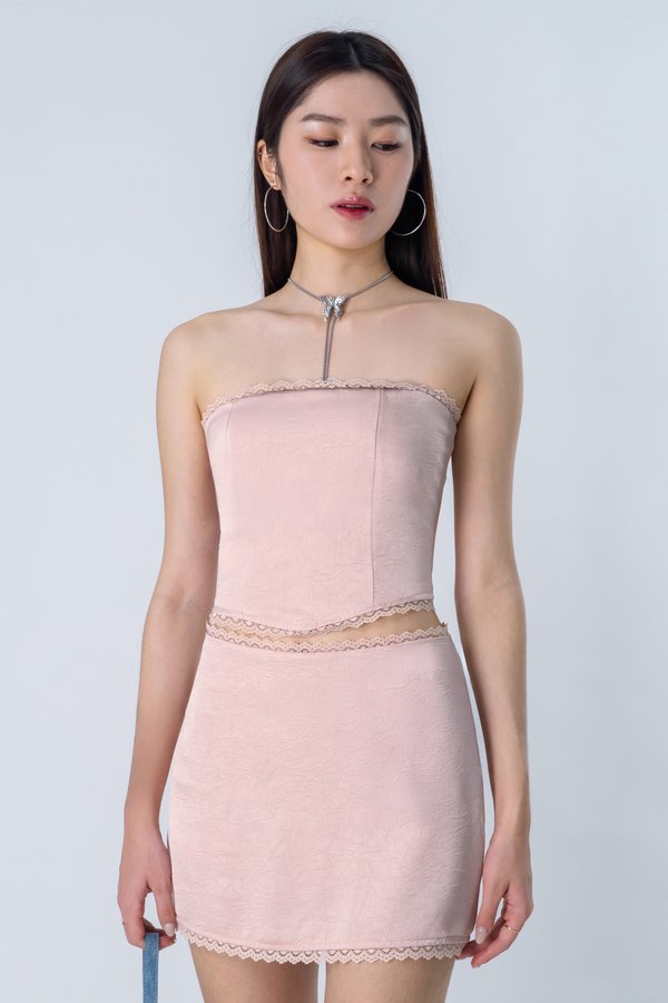 Proceed Satin Lace Trim Skirt in Ballet Pink