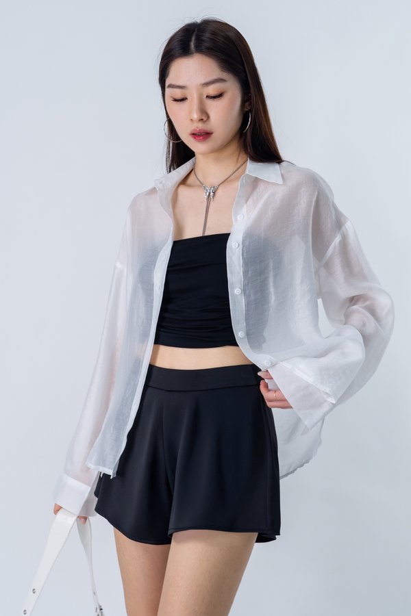 Smoke Screen Textured Sheer Shirt in White