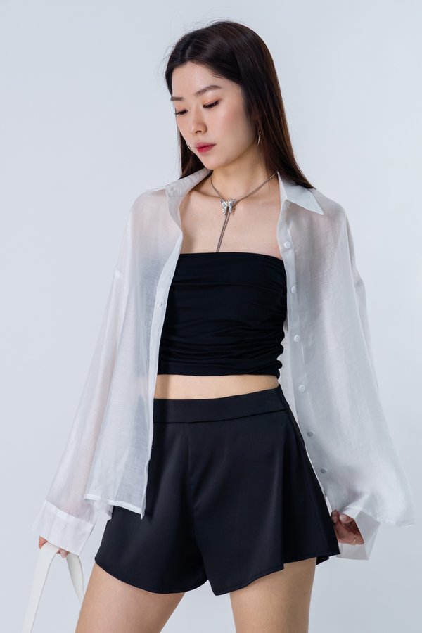 Smoke Screen Textured Sheer Shirt in White