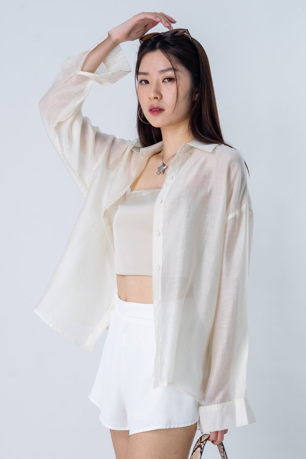 Smoke Screen Textured Sheer Shirt in Light Champagne