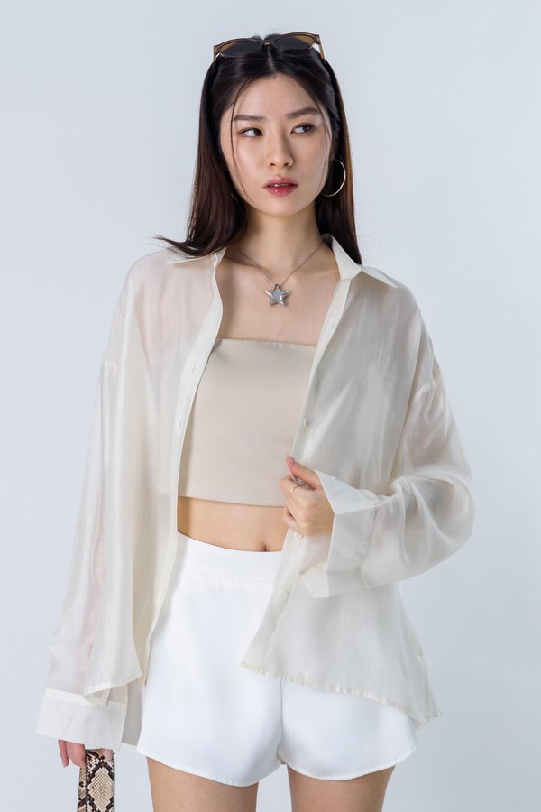 Smoke Screen Textured Sheer Shirt in Light Champagne