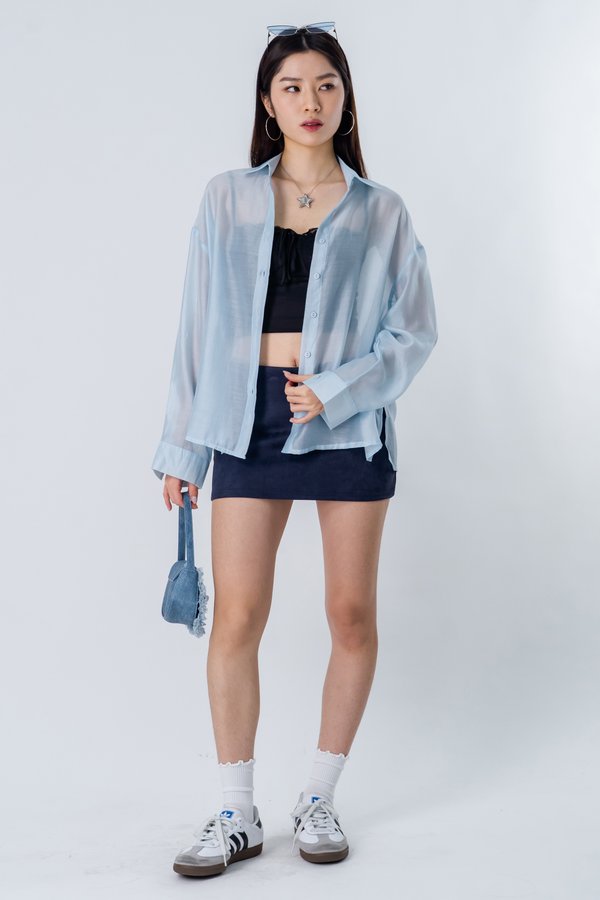 Smoke Screen Textured Sheer Shirt in Gentle Blue