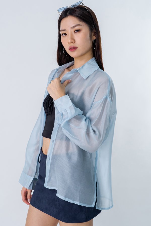 Smoke Screen Textured Sheer Shirt in Gentle Blue