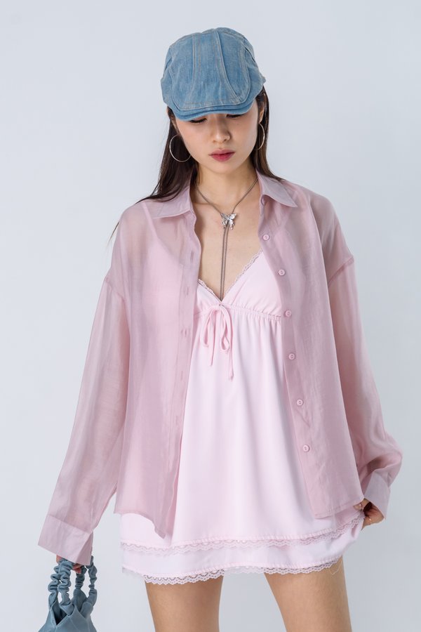 Smoke Screen Textured Sheer Shirt in Pink Peppermint