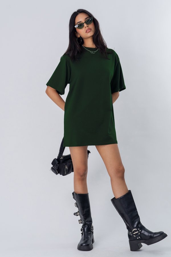 Ease Up Oversized Tee Dress in Dark Emerald