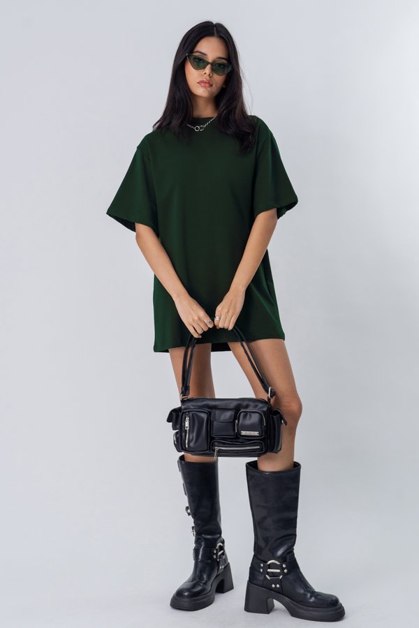 Ease Up Oversized Tee Dress in Dark Emerald