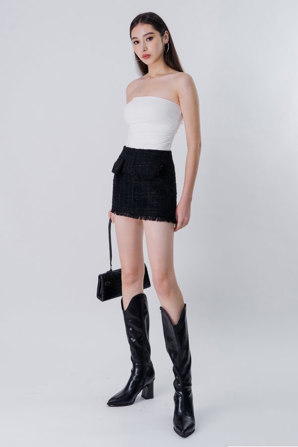 Guerilla Tweed Raw Hem Skirt in Black