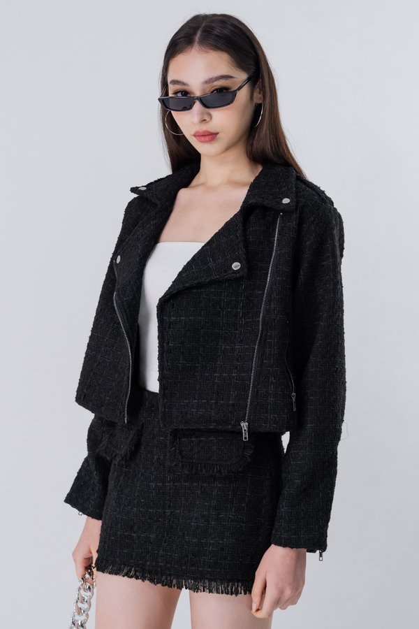 Rebel Tweed Biker Jacket in Black