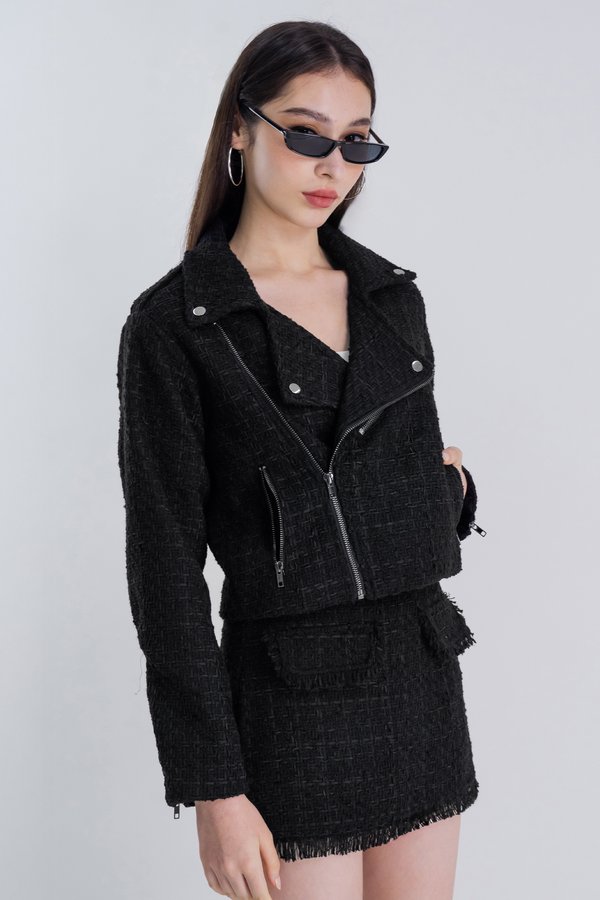 Rebel Tweed Biker Jacket in Black