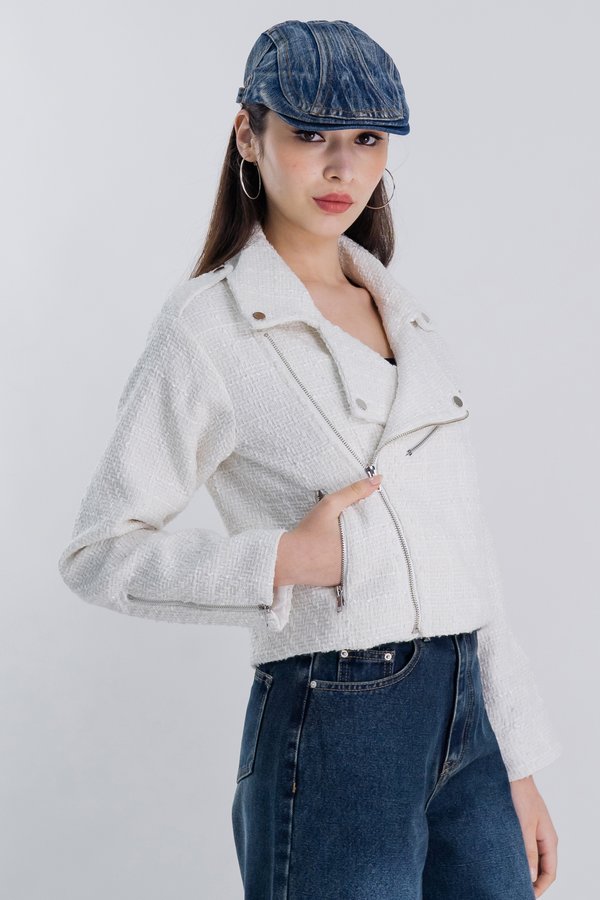 Rebel Tweed Biker Jacket in Ivory