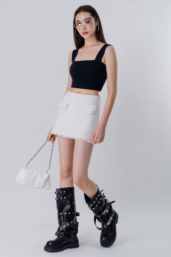 Guerilla Tweed Raw Hem Skirt in Ivory