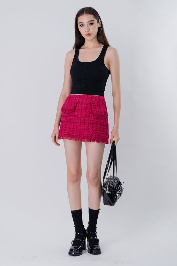Guerilla Tweed Raw Hem Skirt in Bubblegum