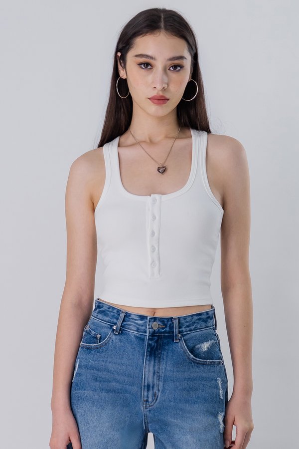 Bolted Button Racer Top in White