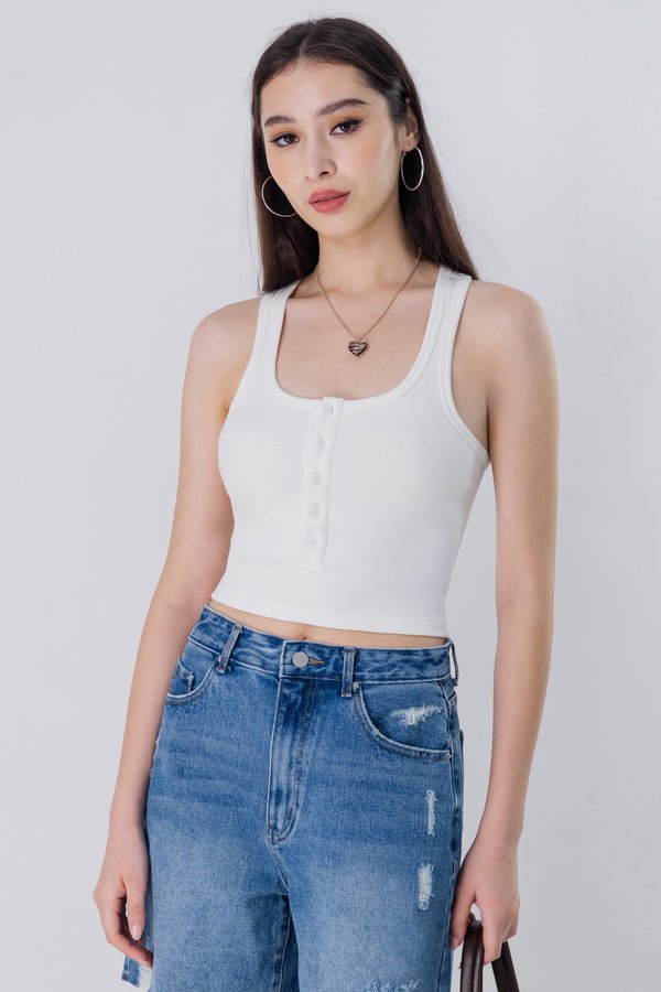 Bolted Button Racer Top in White