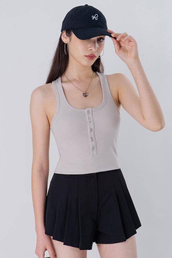 Bolted Button Racer Top in Smoke Grey