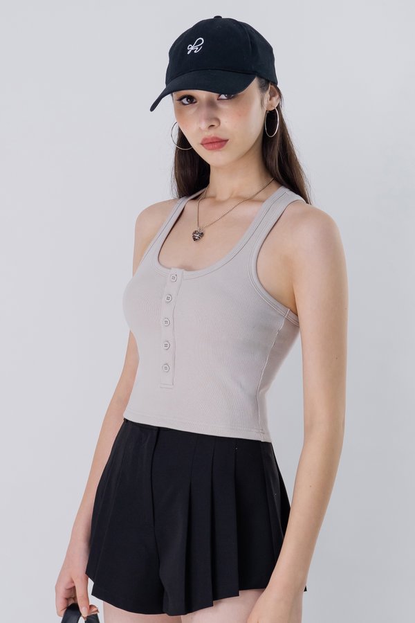 Bolted Button Racer Top in Smoke Grey