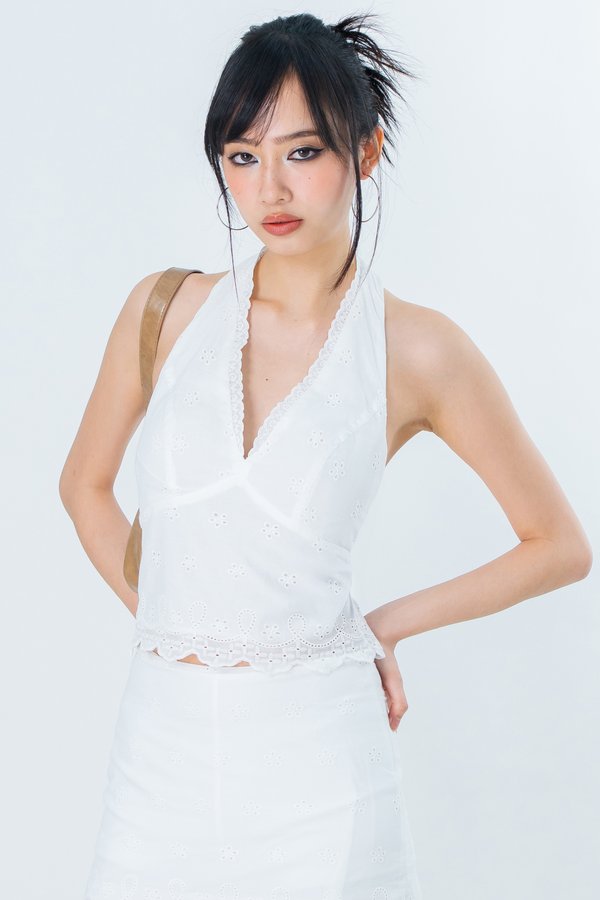 Sun Dazed Eyelet Halter Top in White