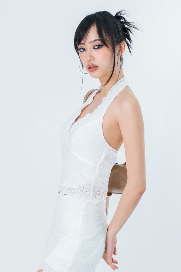 Sun Dazed Eyelet Halter Top in White