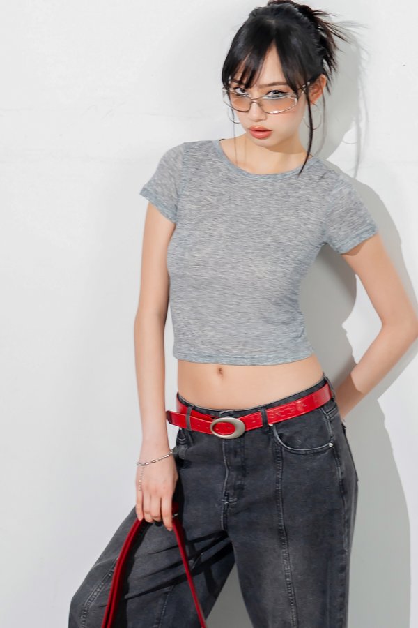Thru Burn Out Baby Tee in Cadet Grey