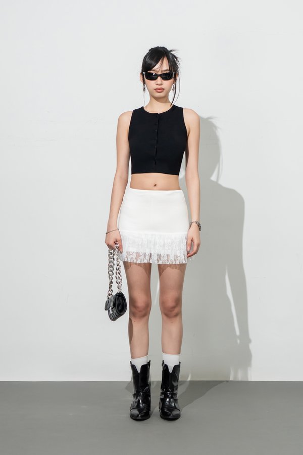 Midnight Lace Tiered Skirt in White