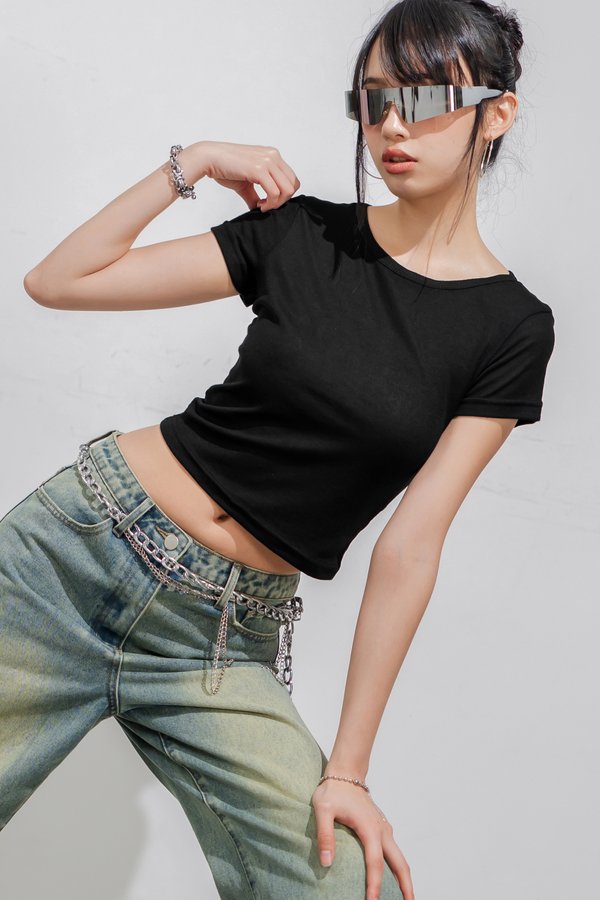 Thru Burn Out Baby Tee in Black