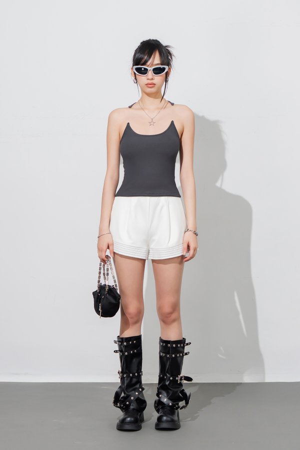 Phantom Ribbed Padded Racer Top in Smoke