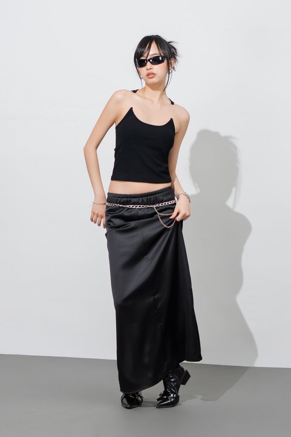 Phantom Ribbed Padded Racer Top in Black