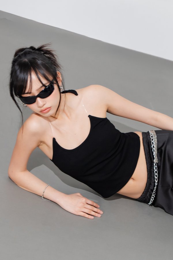 Phantom Ribbed Padded Racer Top in Black