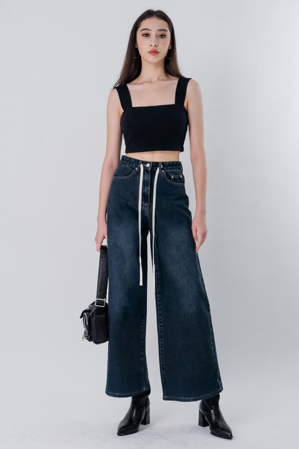 Drawstrings Wide Leg Jeans in Vintage Wash