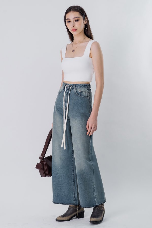Drawstrings Wide Leg Jeans in Medium Wash