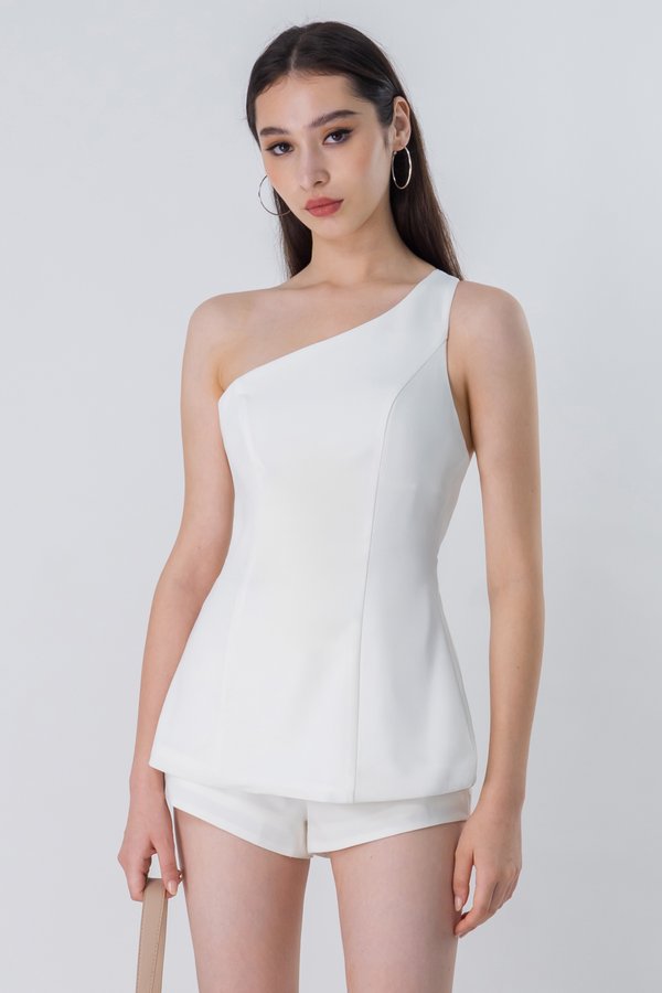 Stun Toga Padded Buckle Top in White