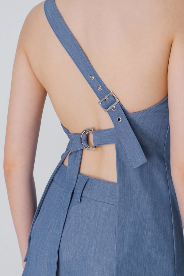 Stun Toga Padded Buckle Top in Denim Blue