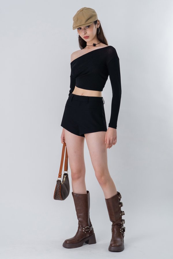 Knock Out Slant Hem Shorts in Black
