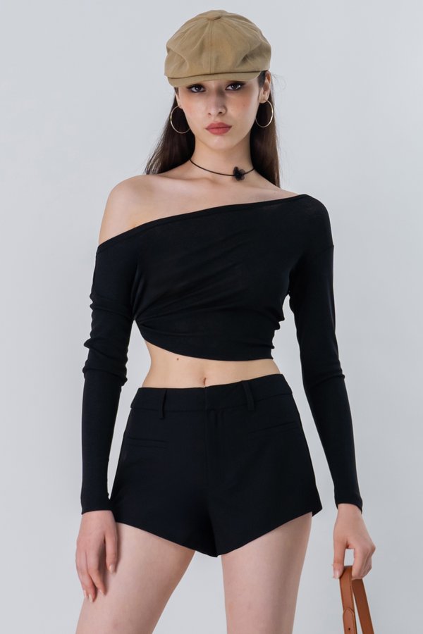 Knock Out Slant Hem Shorts in Black
