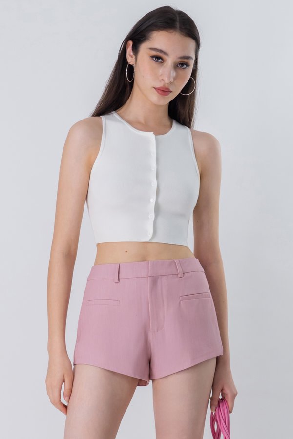 Knock Out Slant Hem Shorts in Rose