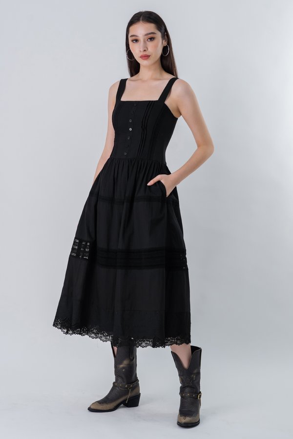 Allure Panel Midaxi Dress in Black