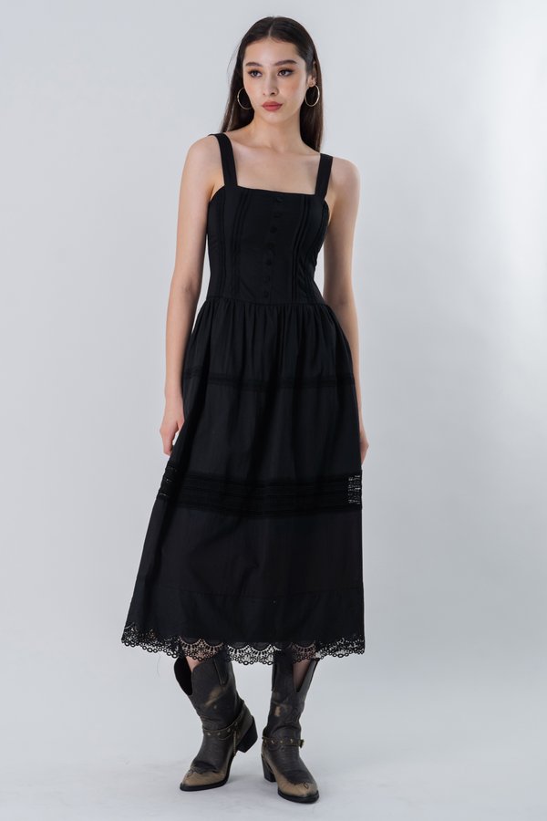 Allure Panel Midaxi Dress in Black