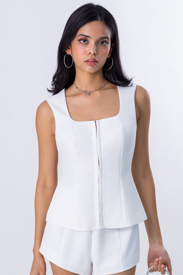 Acquit Hook Front Tailored Top in White