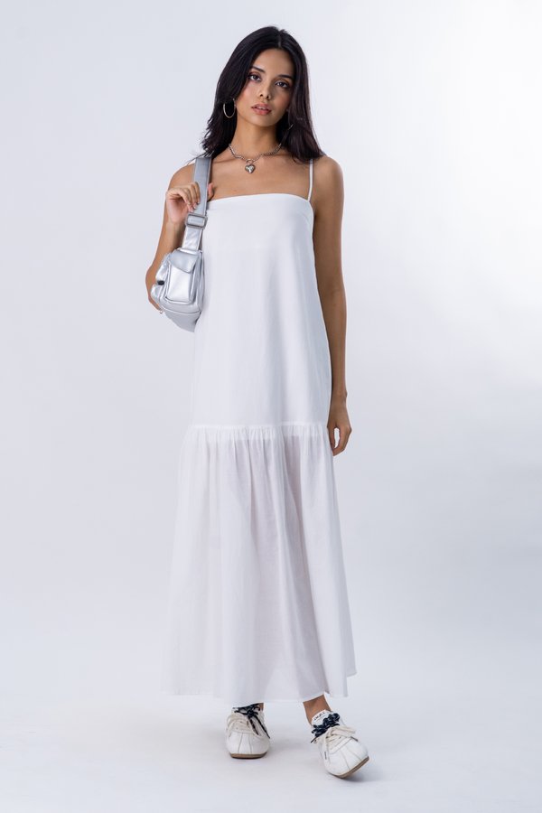 Sunshine Linen Flare Maxi Dress in White