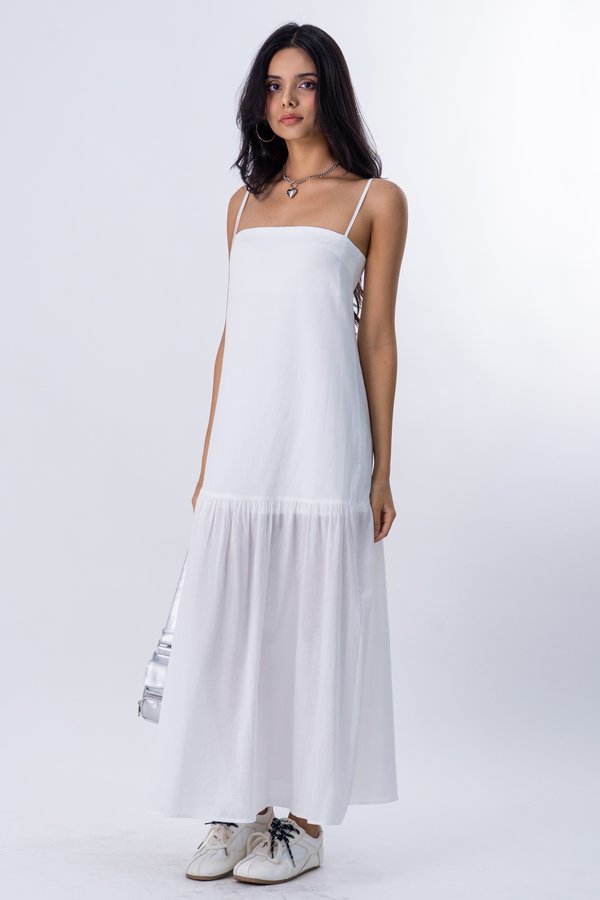 Sunshine Linen Flare Maxi Dress in White