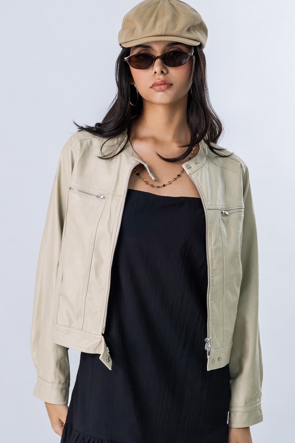 Moto Zipper Biker Jacket in Latte Cream