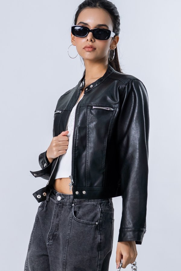 Moto Zipper Biker Jacket in Jet Black