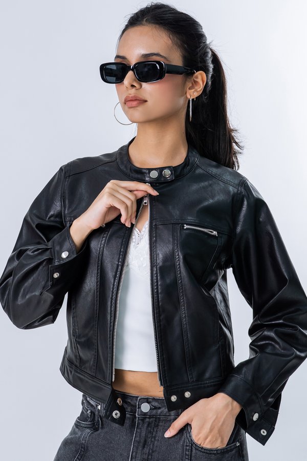 Moto Zipper Biker Jacket in Jet Black