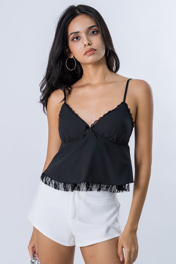 Unspoken Lace Trim Top in Black