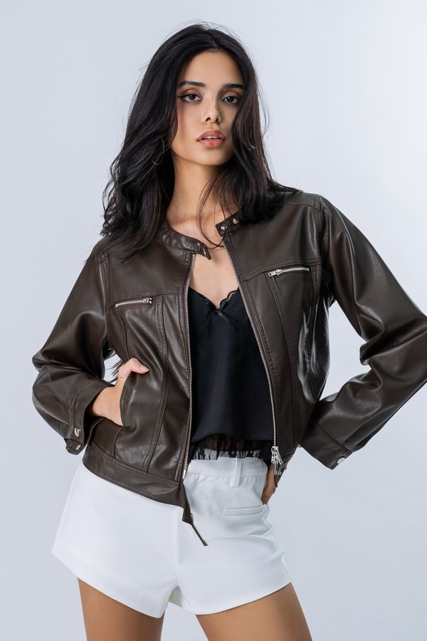 Moto Zipper Biker Jacket in Espresso