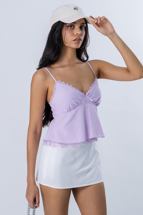 Unspoken Lace Trim Top in Lavender