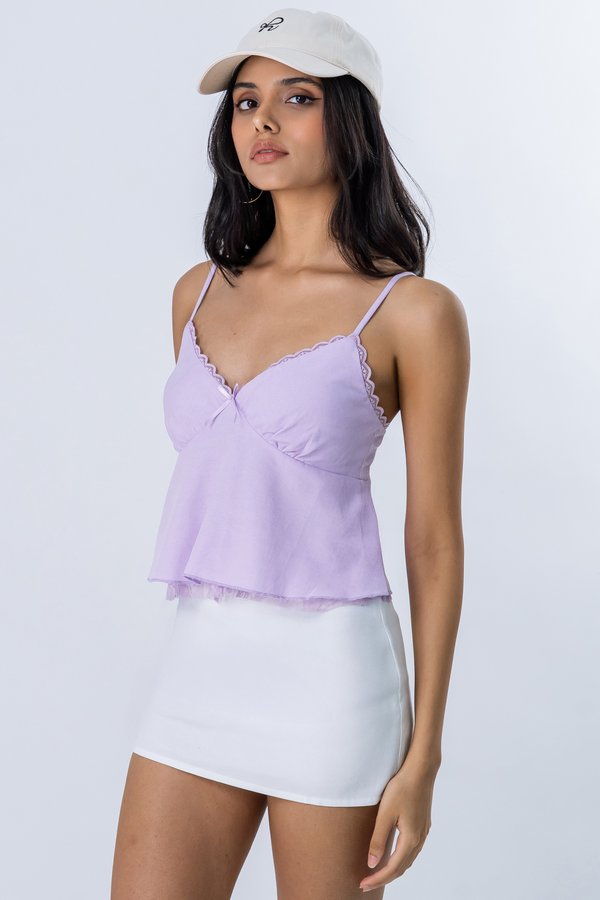 Unspoken Lace Trim Top in Lavender