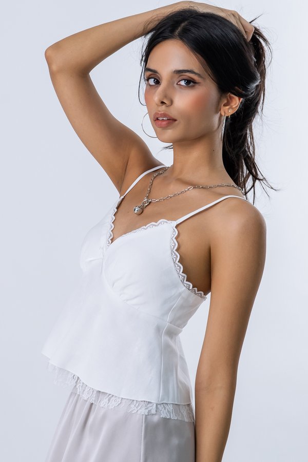 Unspoken Lace Trim Top in White
