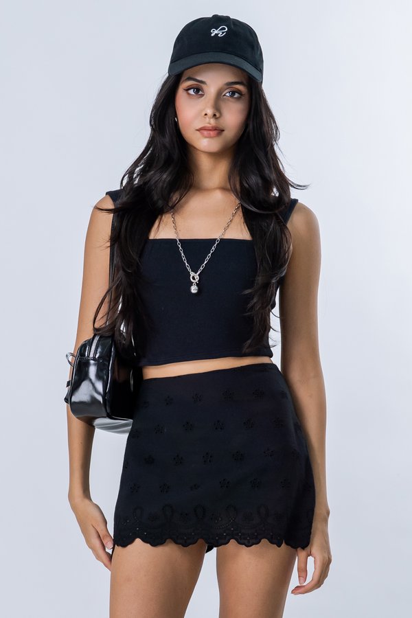 Golden Eyelet Skirt in Black