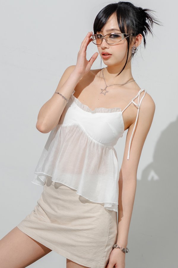 Transit Ribbon Sheer Top in White